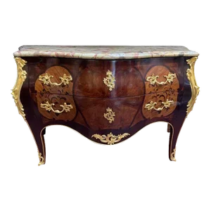 Early 20th Century Louis XV Style Gilt Bronze Marquetry Commode