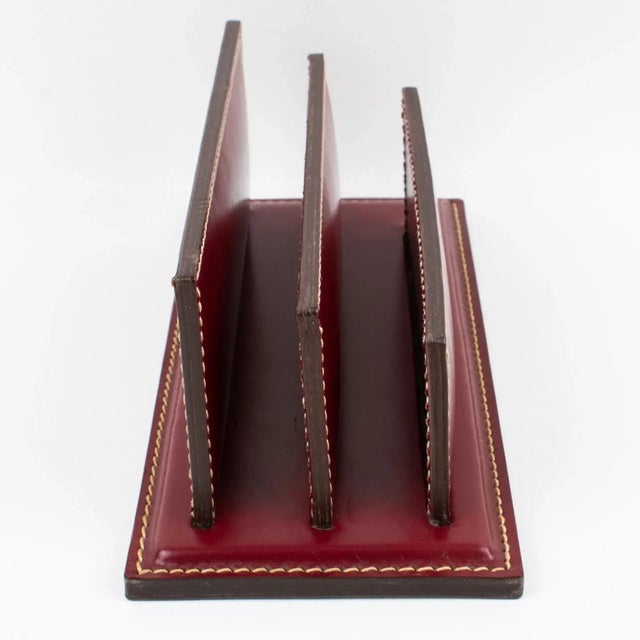 Red Art Deco Hand-Stitched Red Leather Desk Office Set Letter and Pen Holders For Sale - Image 8 of 13