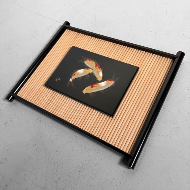 Wajima Lacquer Panel with Koi, 1970s For Sale - Image 10 of 18