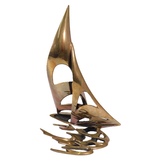 Bob Bennett (American, 1923-2003), “Spirit of America", 1985, Bronze Sculpture, depicting a tall sailed boat with wind in...