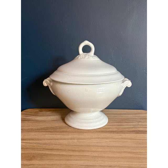Antique French white ironstone (faïence fine) soupière with lid, made by Keller & Guérin at the Lunéville manufactory in...