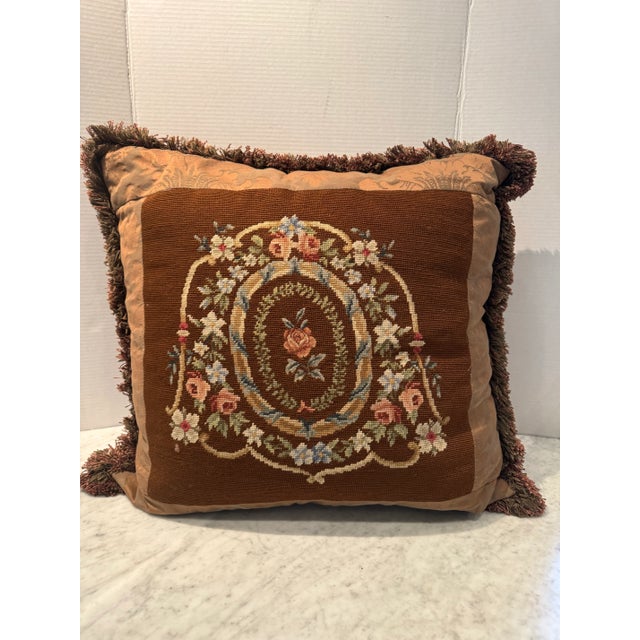 Vintage Needlepoint Pillow With Fortuny Silk For Sale In New York - Image 6 of 6