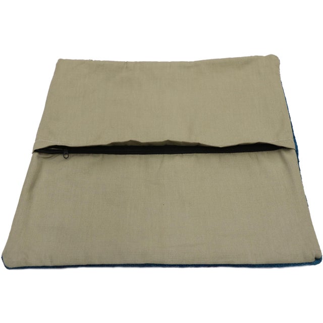 Late 20th Century Vintage Blue Turkish Wool Rug Pillow Cover - 01'05 X 01'06 For Sale - Image 5 of 8