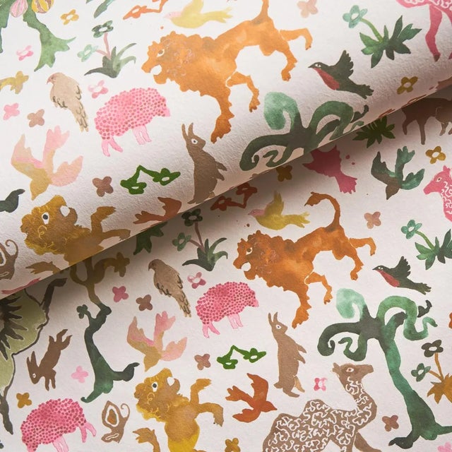 Not Yet Made - Made To Order Sample - Schumacher x Happy Menocal Beasts Wallpaper In Pink & Gold For Sale - Image 5 of 7