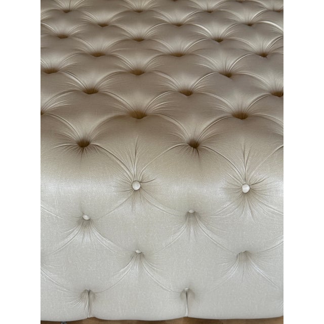 Alabaster Tufted Leather Ottoman For Sale - Image 8 of 10