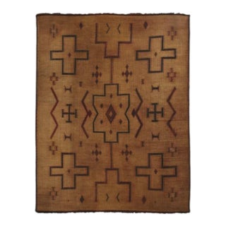 Vintage Tuareg Mat, Golden Brown With Bold Tribal Geometric Motifs - Rug & Kilim For Sale