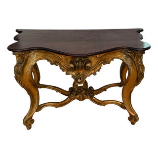 Antique 18c Louis XVI Giltwood & Walnut Console Table For Sale