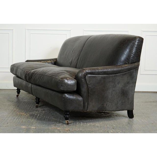 Howard Style Heritage Grey Leather Sofa For Sale - Image 12 of 15