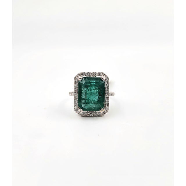 9.07 Ct Natural Emerald & Diamond Ring Size 6.5 For Sale - Image 9 of 9