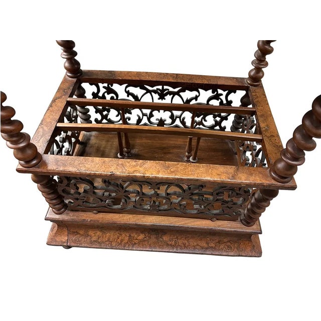 Brown Antique Victorian Burr Walnut English Canterbury Magazine Rack For Sale - Image 8 of 8