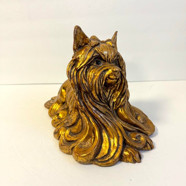 Gold Kay Finch Yorkshire Terrier Gold Leaf Glaze Silky Yorkie Dog Statue California Usa For Sale - Image 8 of 12