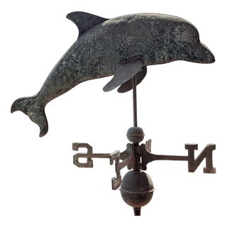 Antique Italian Copper Weathervane with Three-Dimensional Dolphin, 1900s For Sale