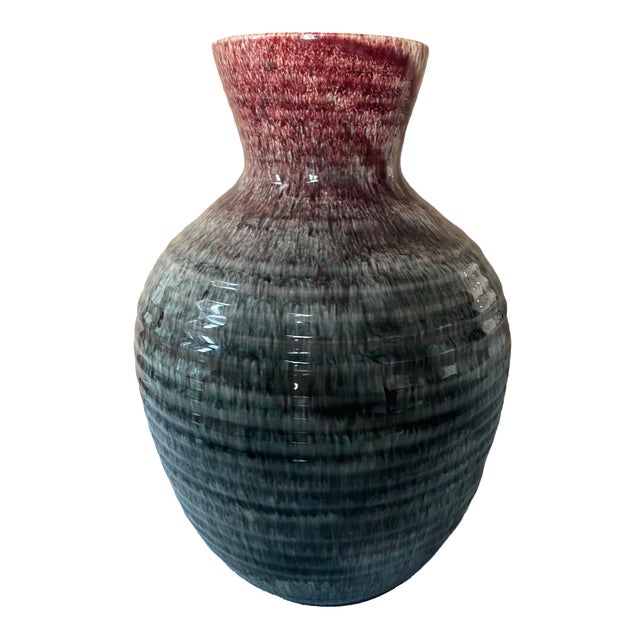 Mid-Century Modern 1960s Large Accolay Green & Oxblood Flambe Ceramic Vase, French MCM Studio Pottery For Sale - Image 3 of 8