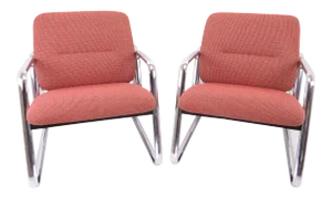 Vintage 1980s Steelcase Chrome Lounge Chairs - a Pair