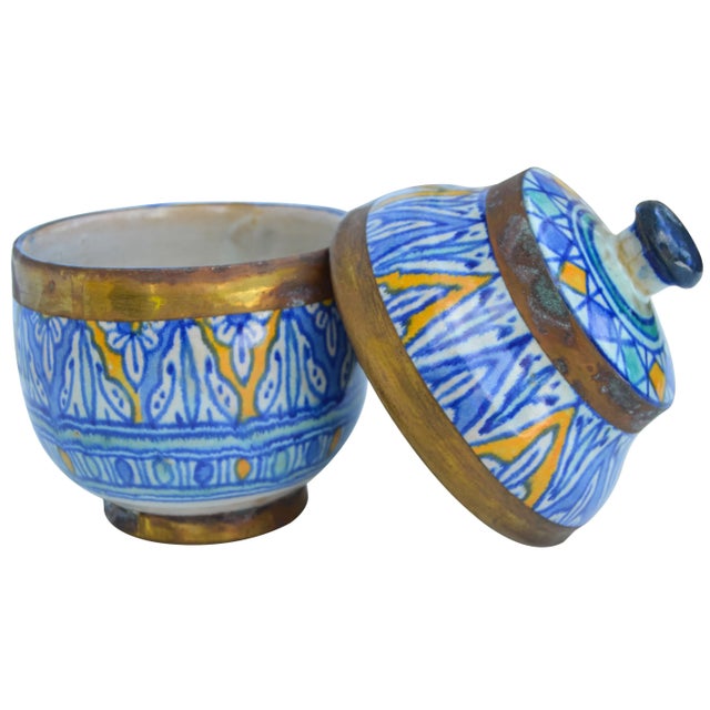 1920s 1920s Moorish Ceramic Lidded Bowl With Brass For Sale - Image 5 of 6