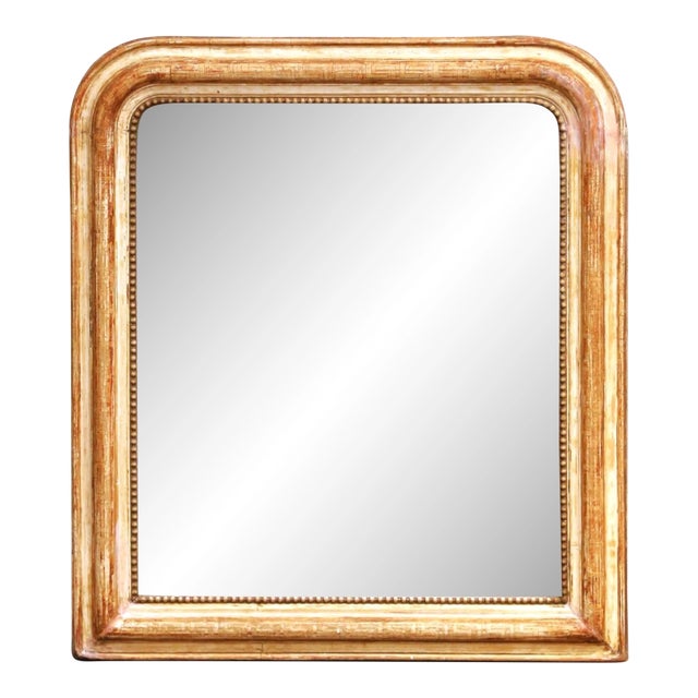 19th Century French Louis Philippe Two-Tone Giltwood and Beige Wall Mirror For Sale
