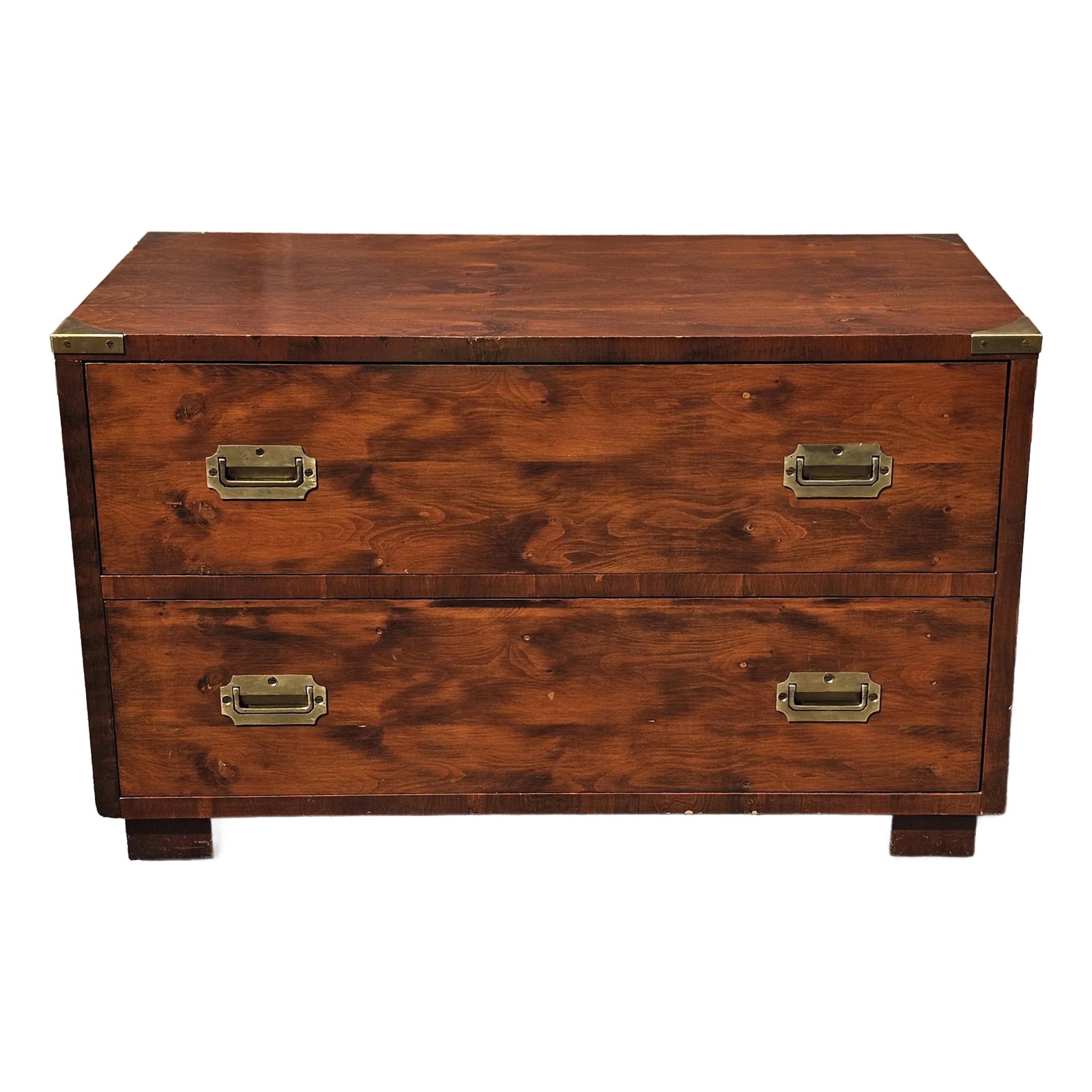 West Michigan Furniture Co Yew Wood Campaign Style and Brass Mounted