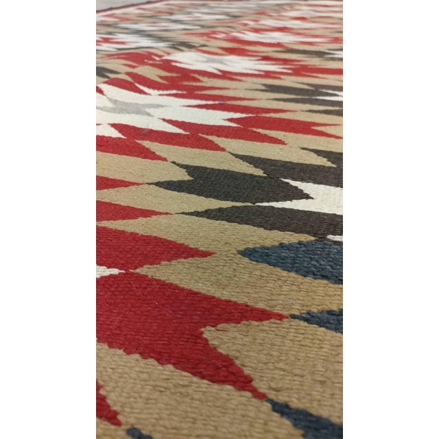 Vintage Navajo Carpet, Folk Rug, Handmade Wool, Beige, Red, Tan For Sale - Image 9 of 10