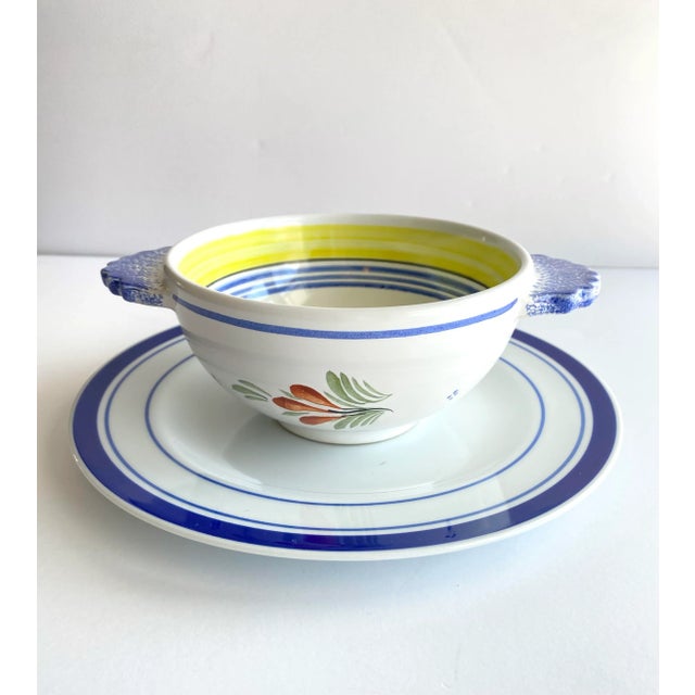 Henriot Quimper Faience Breton Trivet and 2 Lug Bowls - Set of 3 For Sale In Chicago - Image 6 of 13