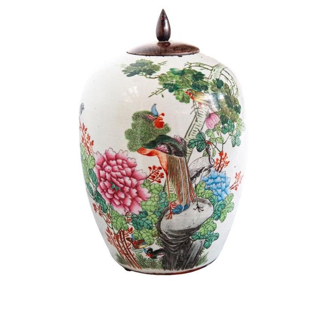 Wood Early 20th Century Chinese Famille Rose Porcelain Lidded Jar in the Qing Style For Sale - Image 7 of 9