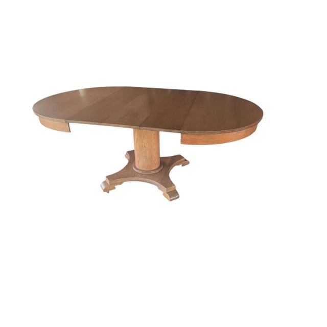Antique Quarter Sawn Oak Pedestal Dining Table | Tiger Extension Table For Sale - Image 12 of 17