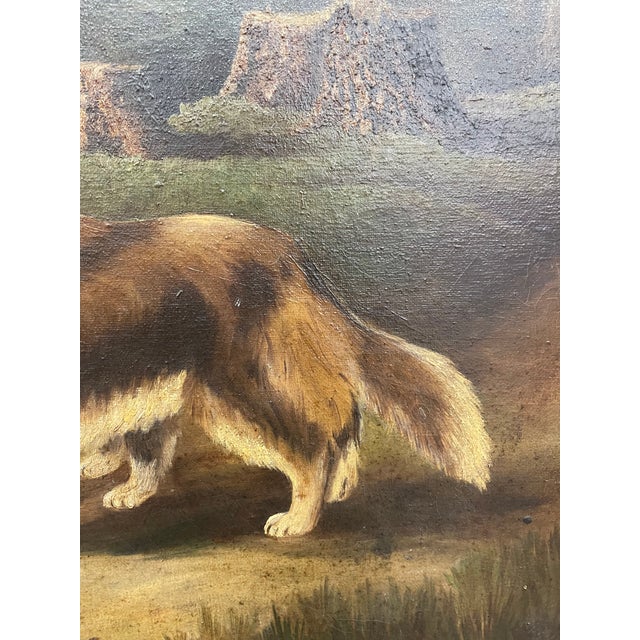 Wood Antique Framed Oil Painting of Two Collie Dogs in Woodland Landscape, Traditional Canine Portrait Possibly 1890s - Unsigned For Sale - Image 7 of 10