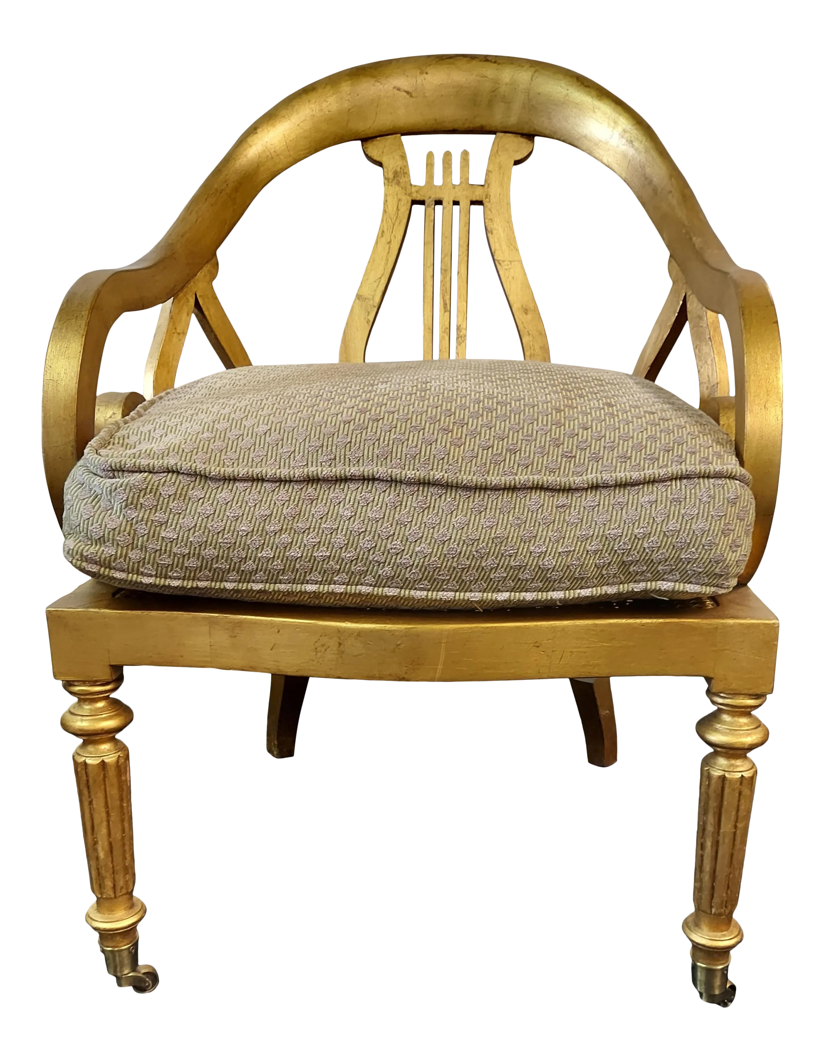 Drexel Heritage Collection Gold Leaf Harp Shaped Back Arm Chair