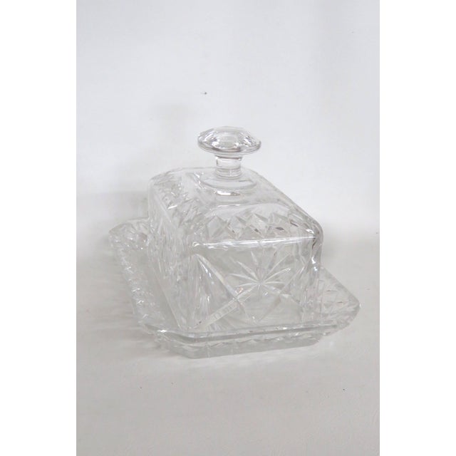 1940s Crystal Butter Dish Clear Cut Glass Lidded Serving Plate For Sale - Image 15 of 18