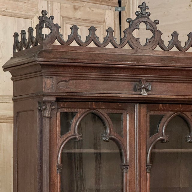 19th Century French Gothic Revival Carved Oak Library Bookcase For Sale In Dallas - Image 6 of 18