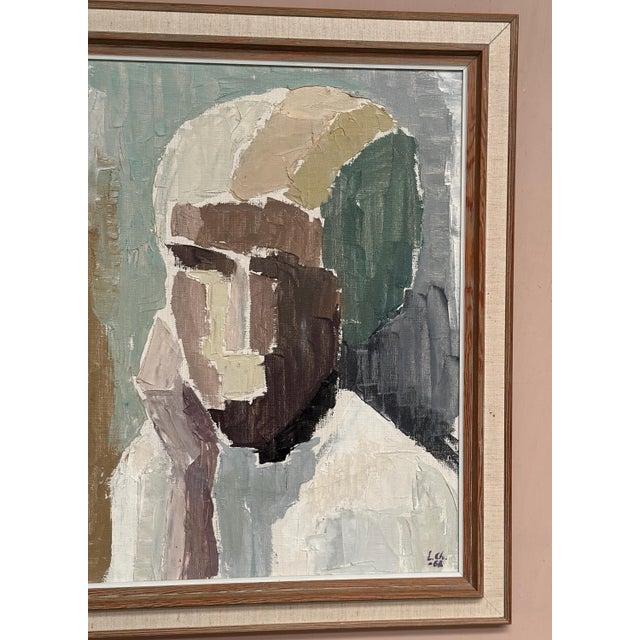 Liisa Chaudhuri, Cubist Portrait, 1960s, Oil Painting on Canvas, Framed For Sale - Image 16 of 18