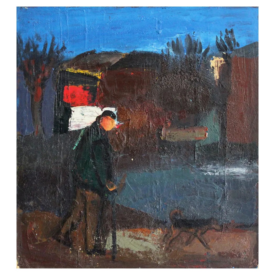Aleksandr Rodin, Walk, Oil on Cardboard | Chairish
