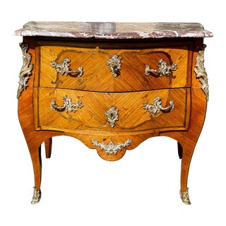 Louis XV Style Marquetry Commode with Bronze by Cheval, 19th Century For Sale