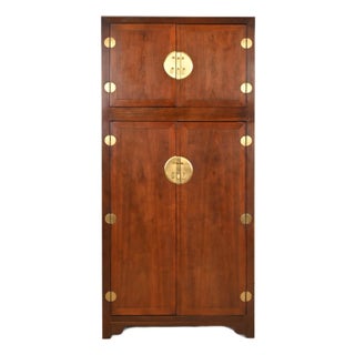 Michael Taylor for Baker Furniture Hollywood Regency Chinoiserie Walnut Armoire Dresser or Bar Cabinet, 1960s For Sale
