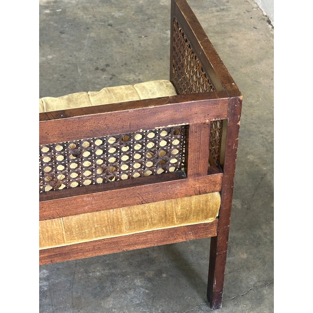 1970s Walnut and Cane Window Bench For Sale - Image 10 of 10