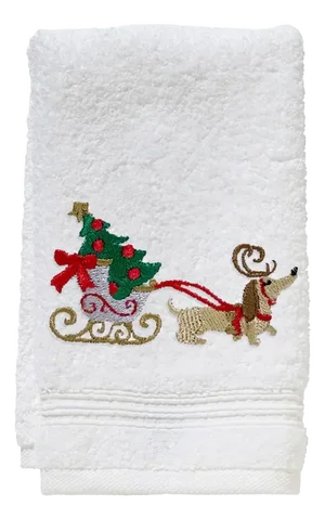 Christmas Dog Sleigh Terry Guest Towel, Embroidered