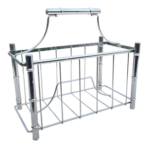 1970s Hollywood Regency Faux Bamboo Chrome Magazine Holder