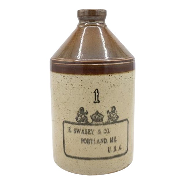 Antique E. Swasey & Co. 1-Gallon Salt-Glazed Stoneware Jug — Portland, Maine, C. 1890 For Sale