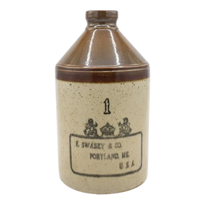 Antique E. Swasey & Co. 1-Gallon Salt-Glazed Stoneware Jug — Portland, Maine, C. 1890