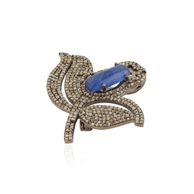 2.5 Ct Tanzanite & Diamond Tulip Convertible Brooch Pendant in 925 Sterling Silver For Sale - Image 4 of 16