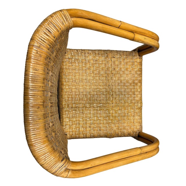 Wood Restored Modern 2-Strand Rattan Armchair Dining Chair W/ Wicker Seat, Set of 4 For Sale - Image 7 of 8