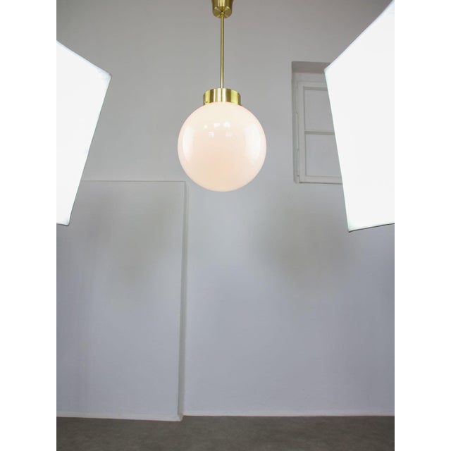 Mid-Century Modern Mid-Century Italian Opaline and Brass Globe Pendant Lamp For Sale - Image 3 of 18