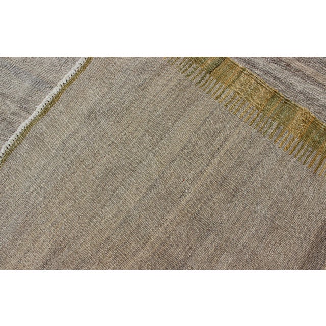 Modern Afghan Kilim Rug in Neutral Beige With Subtle Golden Border 5'3 X 6'7 For Sale - Image 12 of 12