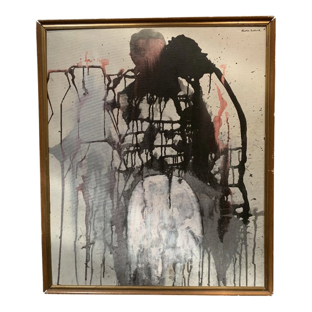 "Stolen Connection" Abstract Expressionist Acrylic Painting on Board, Framed For Sale