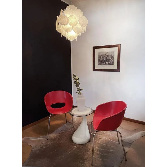 Vintage Italian Murano Chandelier with 36 White Disks, 1979 For Sale - Image 13 of 18