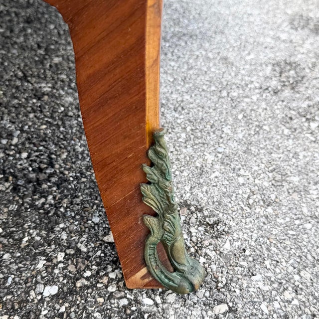 French Style Wood Inlaid Marble Top Bombe Sideboard For Sale - Image 9 of 11