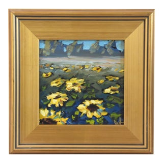 William Hawkins Sunflower Landscape Painting Including the Antiqued Gold Wood Frame For Sale