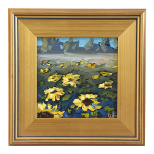 William Hawkins Sunflower Landscape Painting Including the Antiqued Gold Wood Frame