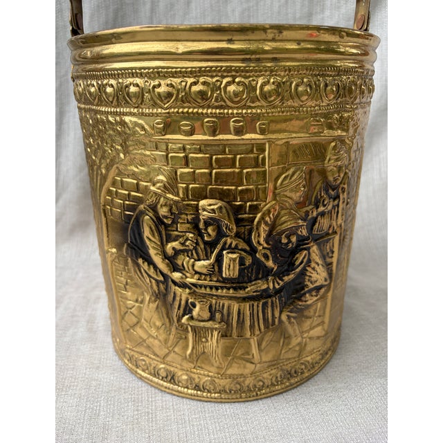 Brass Vintage Raised Repousse Brass Fire Wood Bucket For Sale - Image 8 of 13