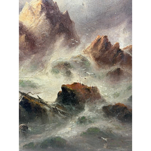 Slate Gray Sarah Louisa Kilpack (1839–1909) | La Corbière Lighthouse, Jersey | Dramatic Victorian Marine Oil on Board, c.1880 For Sale - Image 8 of 18