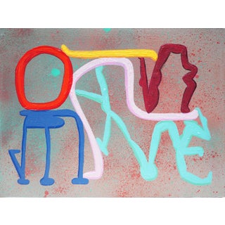 Peter Healy "Standing Ovation" Blue, Pink, Red, and Gray Abstract Contemporary Painting, 2022 For Sale